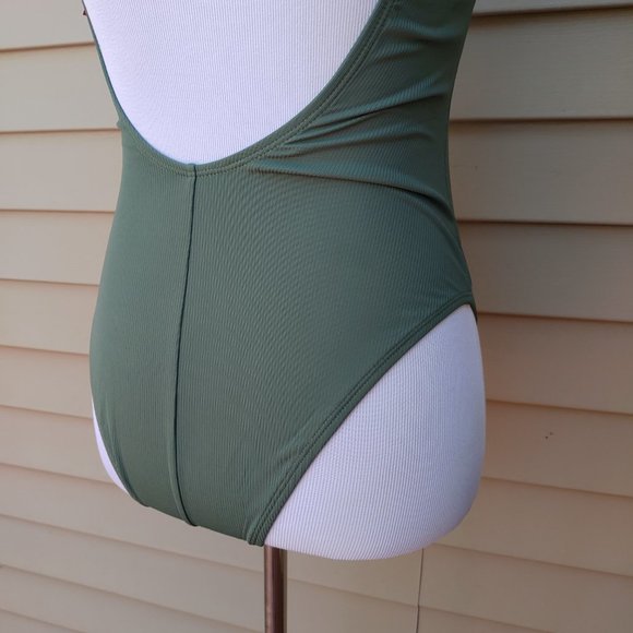 Xhilaration Green Ribbed One-Piece Swimsuit Lace-up Neckline Cheeky NWT - Picture 9 of 13